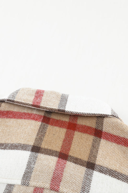 Plaid Print Buttoned Shirt Coat With Pocket